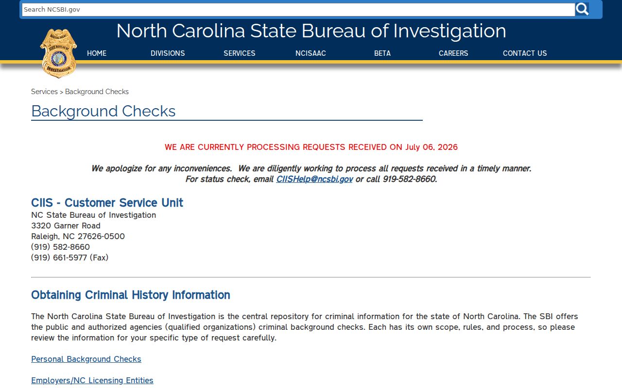 Warren County criminal history NCSBI background check hub