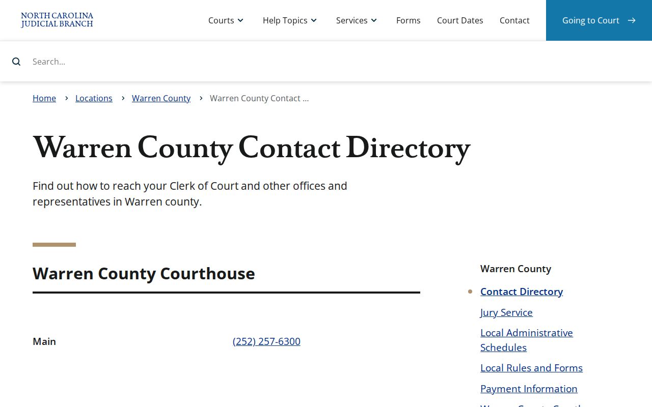 Warren County criminal history court contact directory